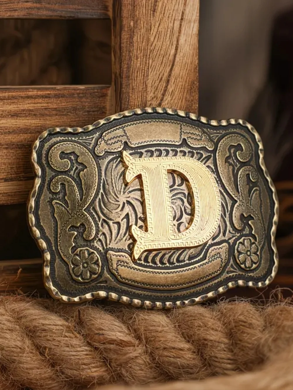 New Western Cowboy Cowgirl Belt Buckle Letter D Monogram Rustic Engraved Rodeo